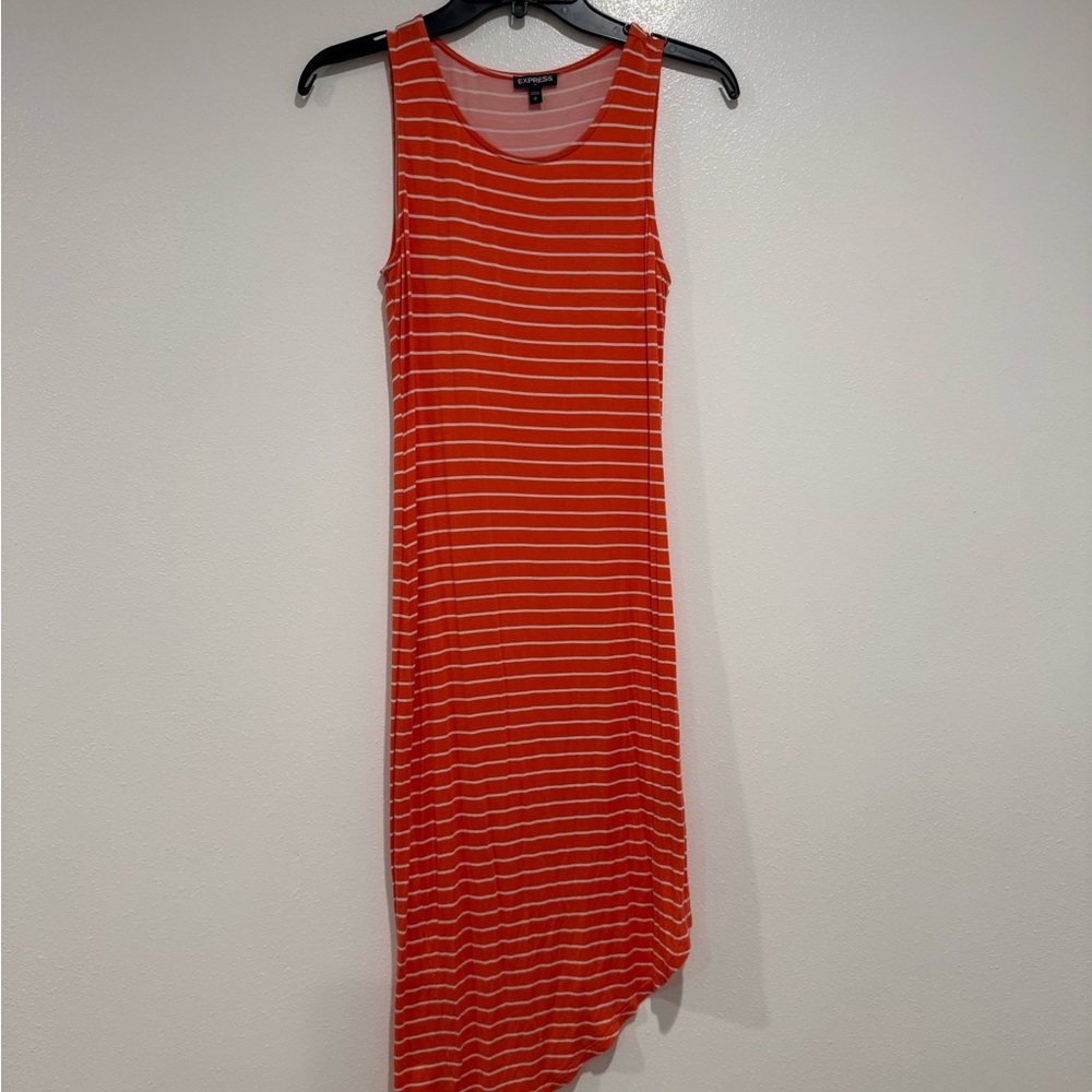 Express Asymmetrical orange Striped Dress